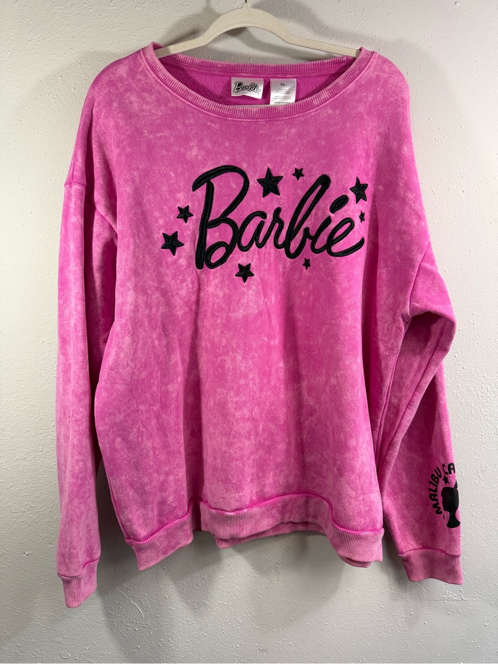 NWOT Barbie Pink Acid-Wash Logo Crewneck Sweatshirt